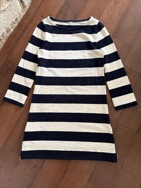 J.Crew Womens Cotton Knit Side-Zip Shift Dress Navy Blue Stripe Long Sleeve XS